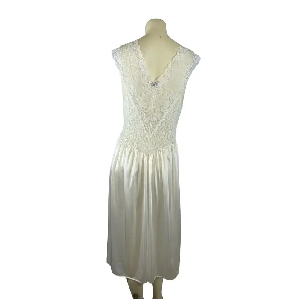1970s Cira Ivory Lace & Satin Bias-Cut Slip Dress Made in USA size small